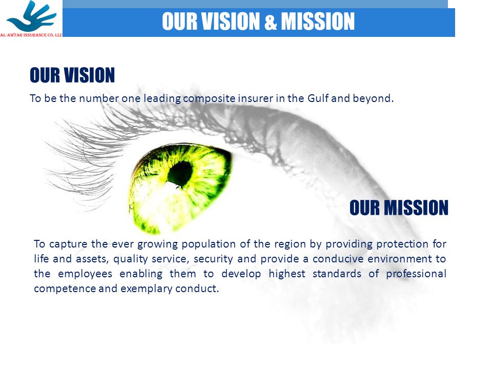OUR VISION OUR VISION & MISSION To be the number one leading composite insurer in the Gulf and beyond.