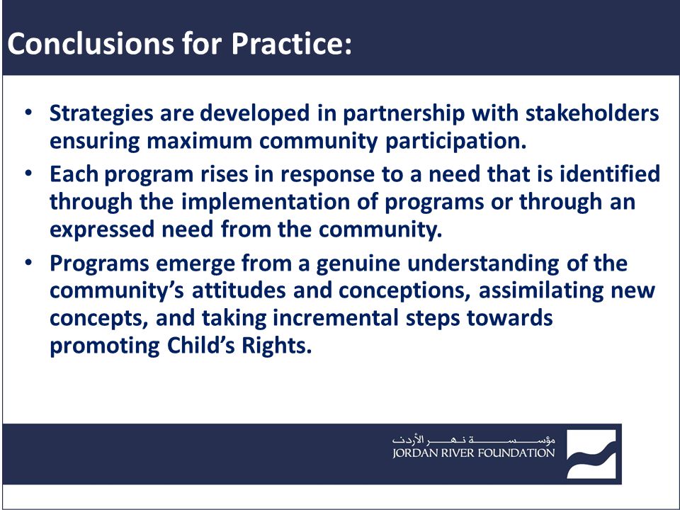 Conclusions for Practice: Strategies are developed in partnership with stakeholders ensuring maximum community participation.