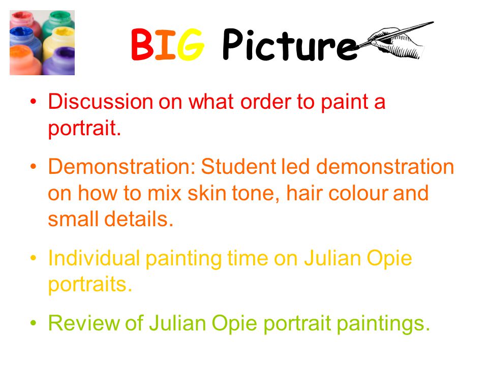 BIG Picture Discussion on what order to paint a portrait.