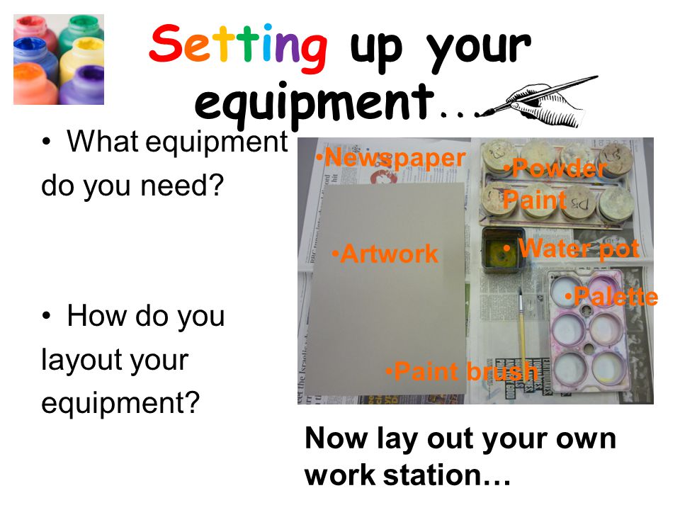 Setting up your equipment … What equipment do you need.