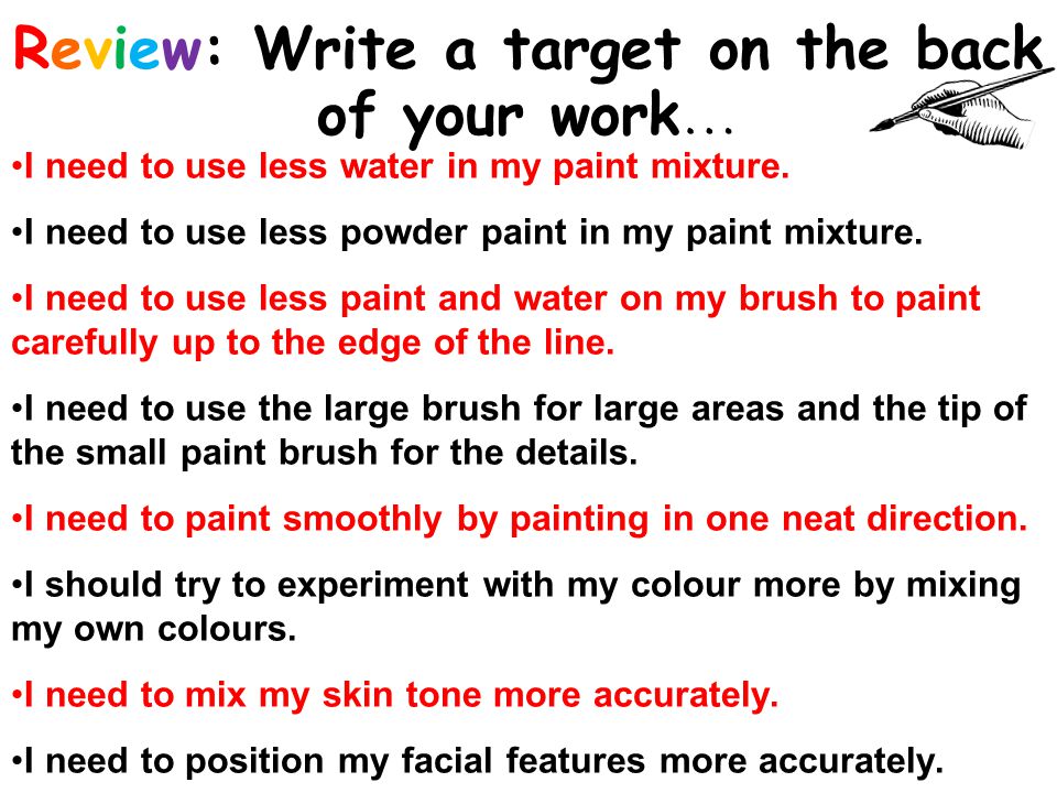 Review: Write a target on the back of your work … I need to use less water in my paint mixture.