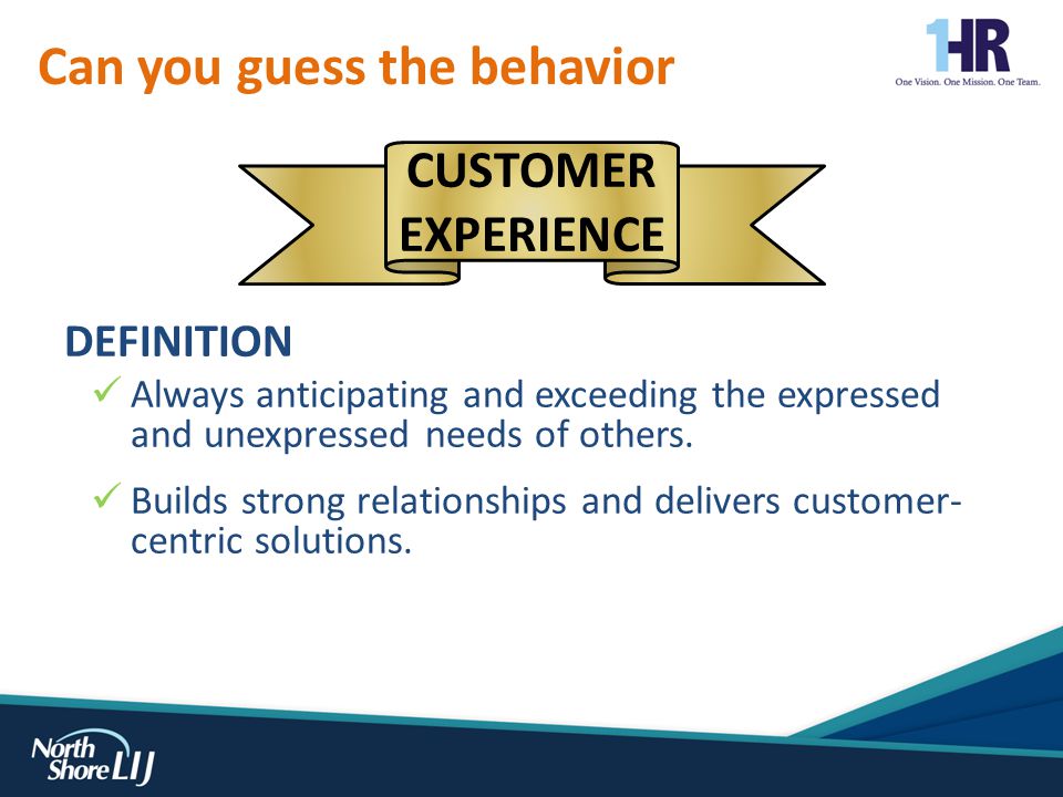 Can you guess the behavior CUSTOMER EXPERIENCE DEFINITION Always anticipating and exceeding the expressed and unexpressed needs of others.