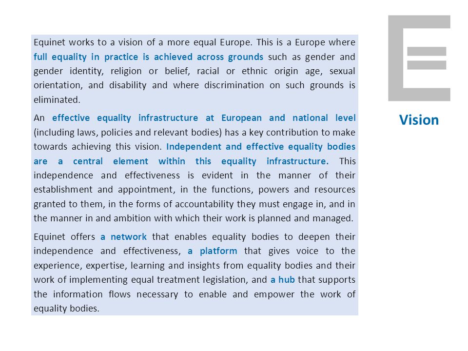 Vision Equinet works to a vision of a more equal Europe.