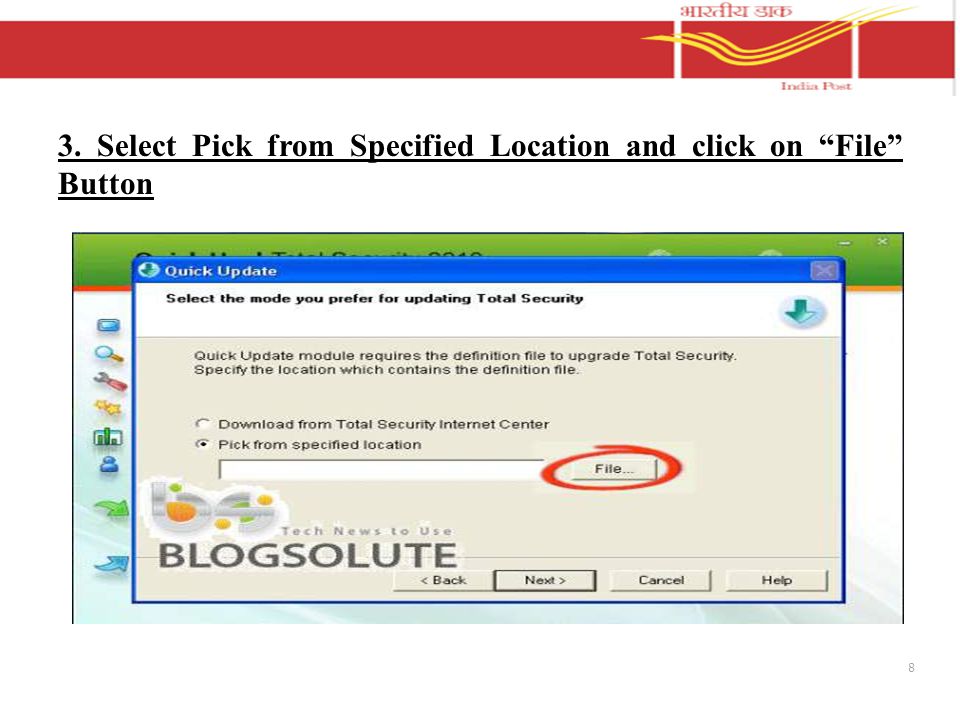 8 3. Select Pick from Specified Location and click on File Button