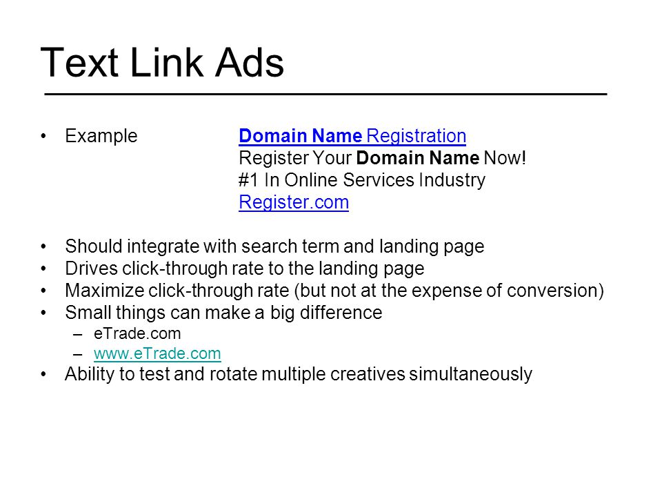Text Link Ads ExampleDomain Name Registration Register Your Domain Name Now.