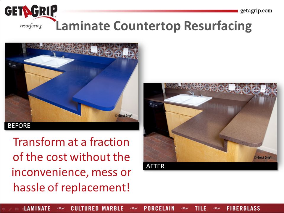 Laminate Countertop Resurfacing BEFORE AFTER Transform at a fraction of the cost without the inconvenience, mess or hassle of replacement!