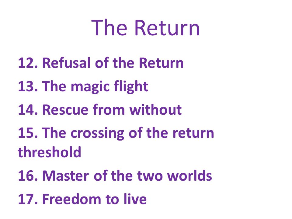 The Return 12. Refusal of the Return 13. The magic flight 14.