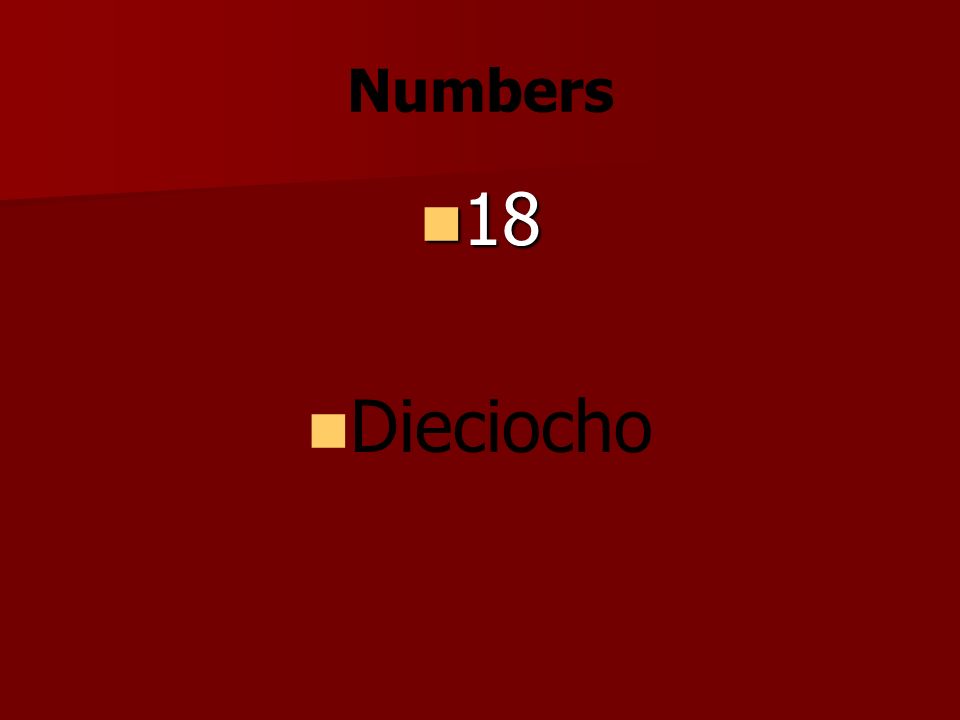 Numbers Dieciocho