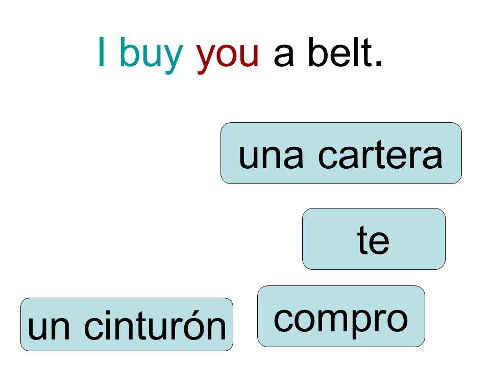 I buy you a belt. compro te un cinturón una cartera