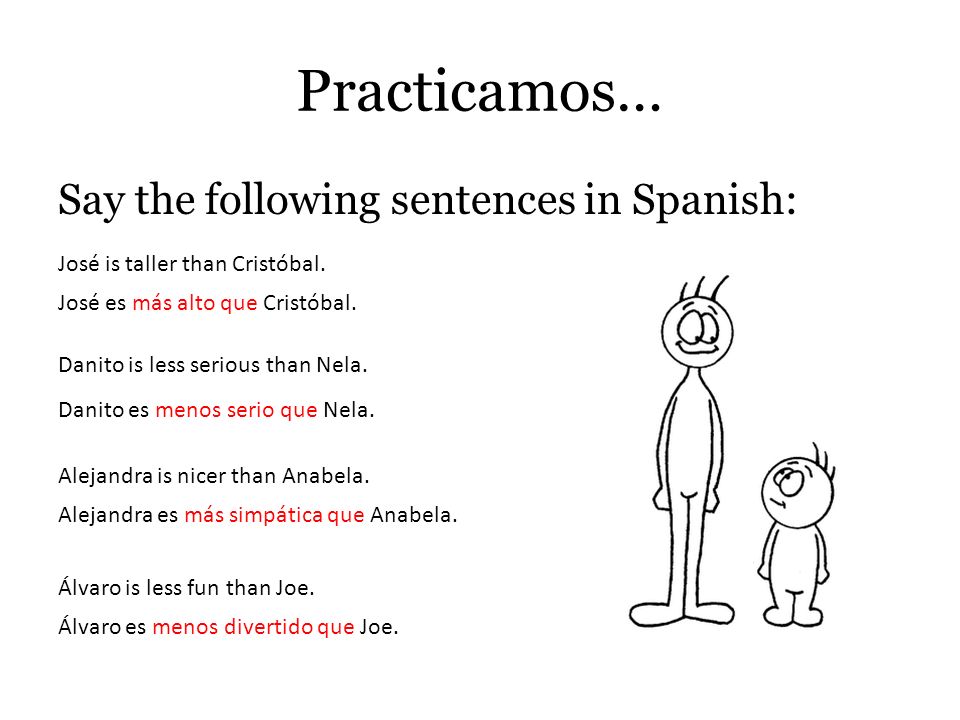 Practicamos… Say the following sentences in Spanish: José is taller than Cristóbal.