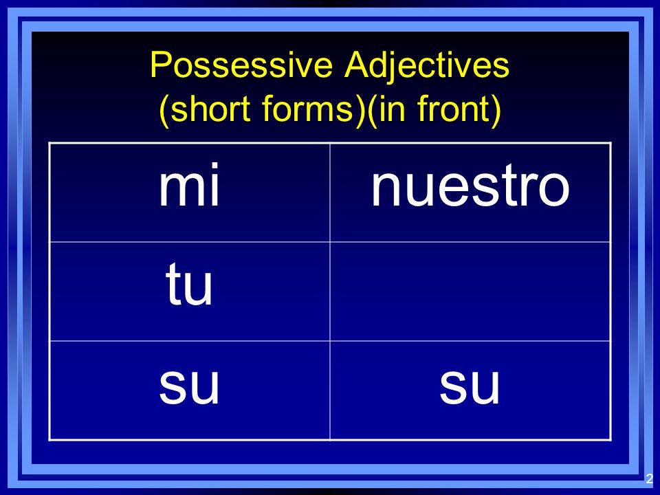1 Possessive Adjectives Spanish 3 (H) ch.3