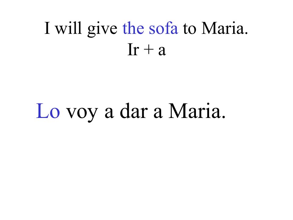 I will give the sofa to Maria. Ir + a Lo voy a dar a Maria.