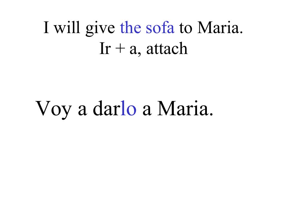 I will give the sofa to Maria. Ir + a, attach Voy a darlo a Maria.