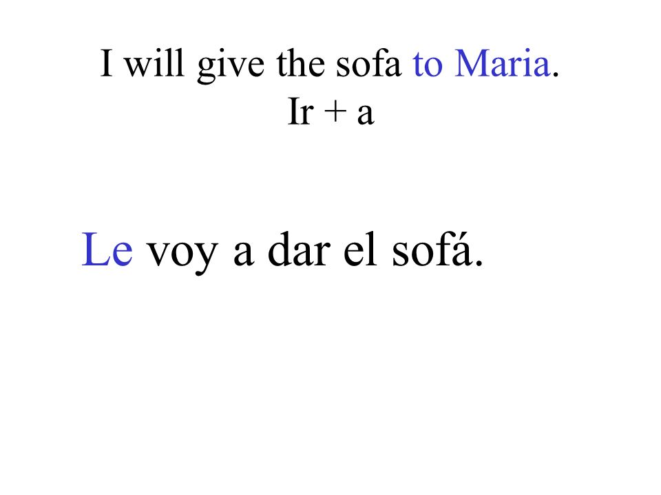 I will give the sofa to Maria. Ir + a Le voy a dar el sofá.