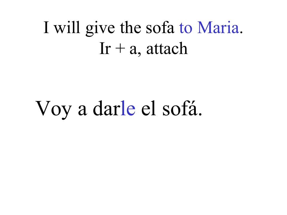 I will give the sofa to Maria. Ir + a, attach Voy a darle el sofá.