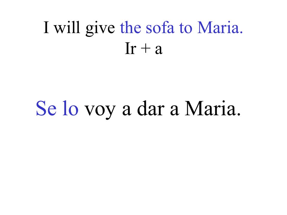 I will give the sofa to Maria. Ir + a Se lo voy a dar a Maria.