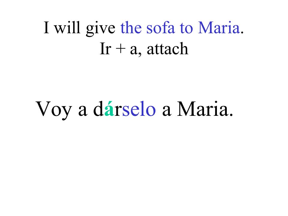 I will give the sofa to Maria. Ir + a, attach Voy a dárselo a Maria.
