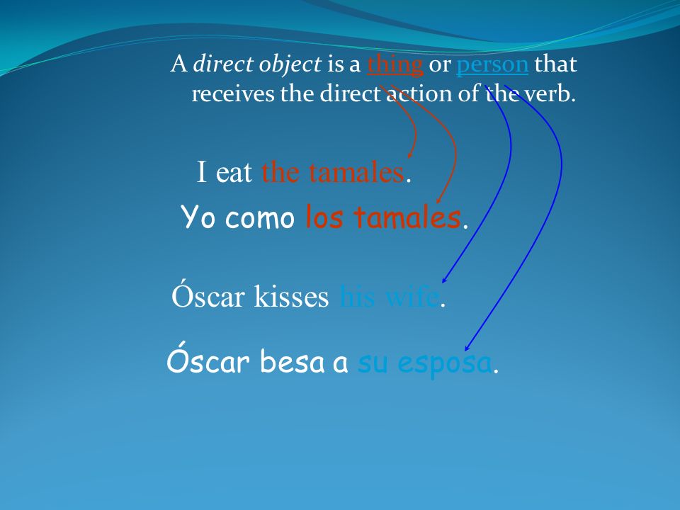 A direct object is a thing or person that receives the direct action of the verb.
