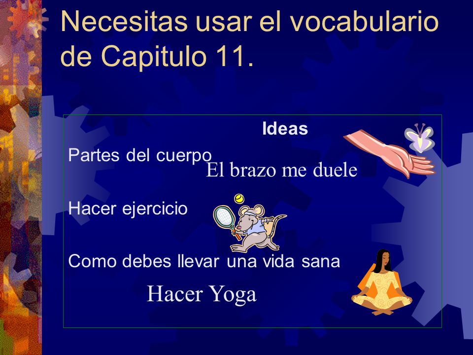 Title Slide The title slide should have your name and La presentacion de ……….para la clase de espanol de ……………..