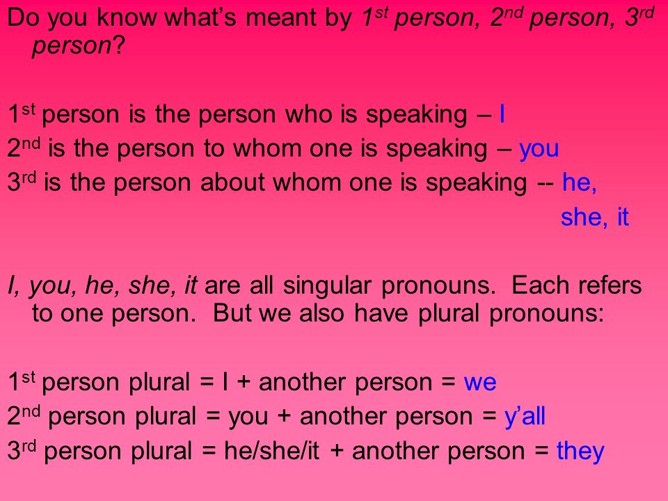 Do you know whats meant by 1 st person, 2 nd person, 3 rd person.