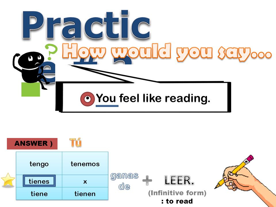 You feel like reading. ANSWER ) (Infinitive form) : to read