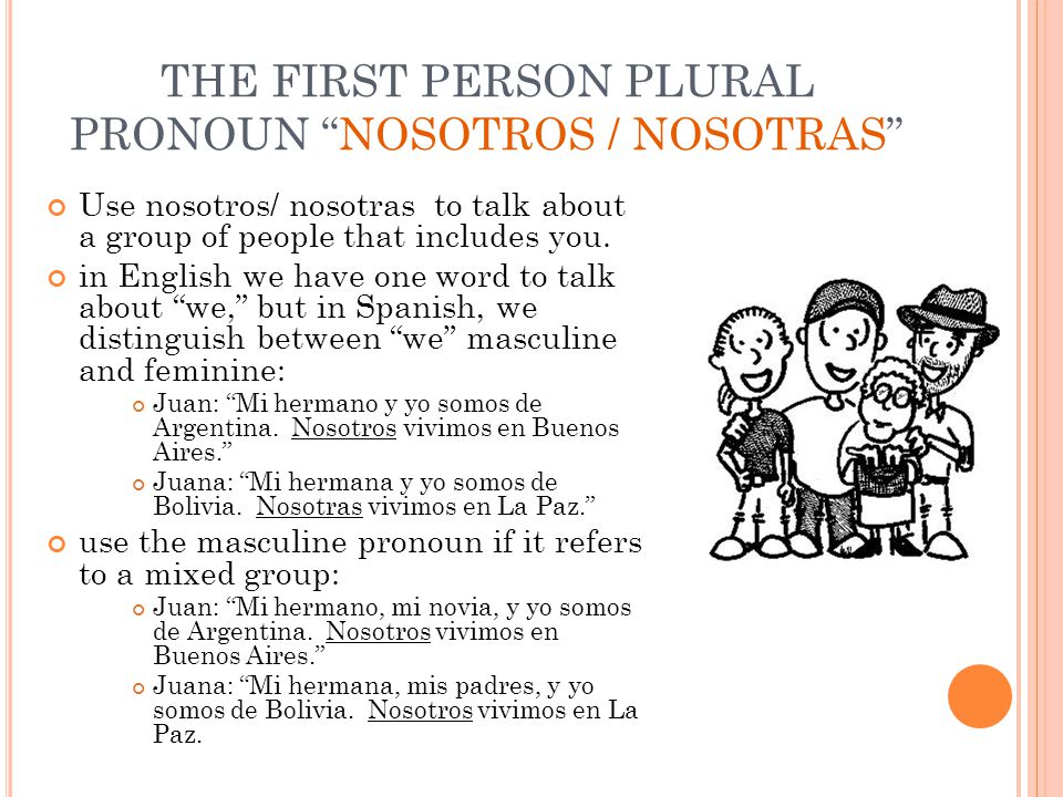 Use nosotros/ nosotras to talk about a group of people that includes you.