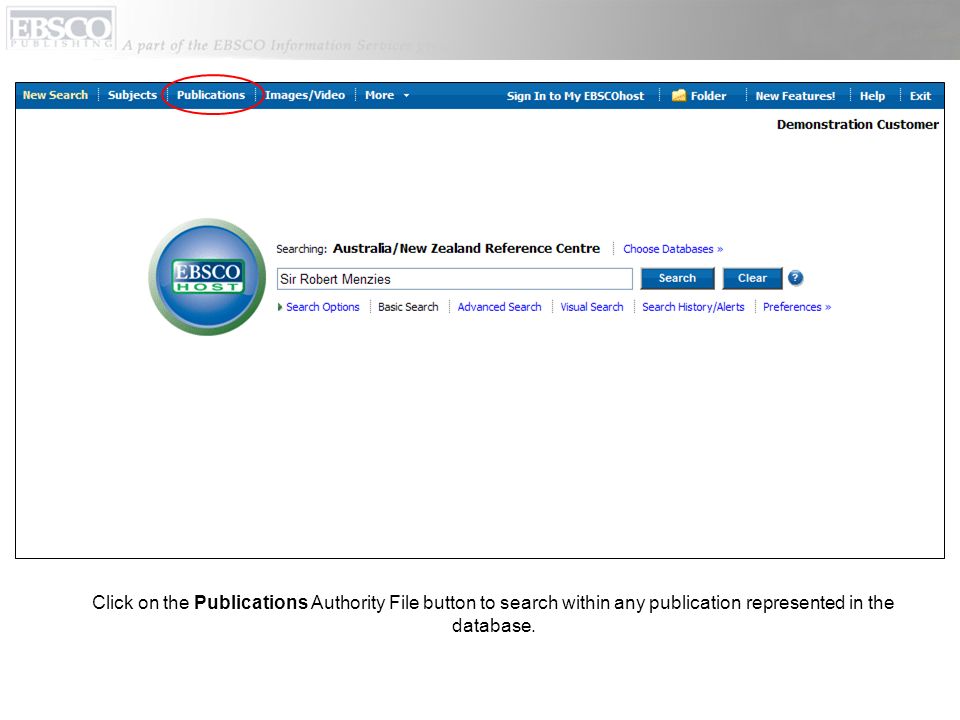 Click on the Publications Authority File button to search within any publication represented in the database.