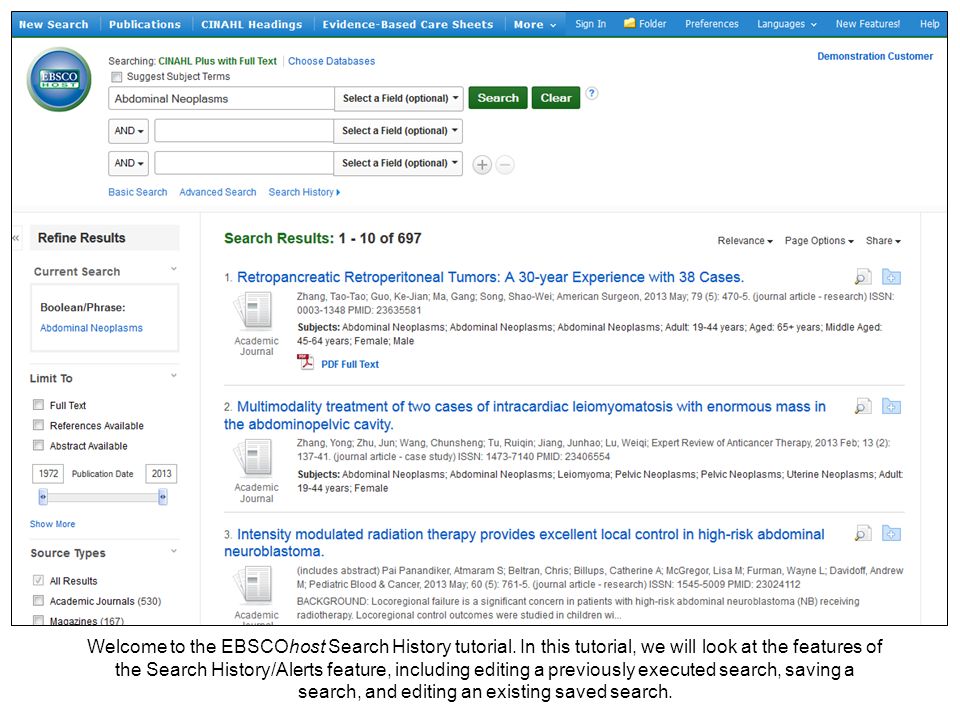 Welcome to the EBSCOhost Search History tutorial.