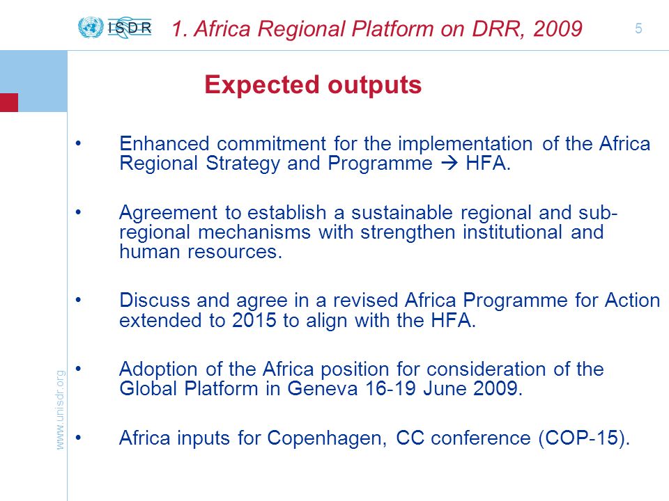 5 Enhanced commitment for the implementation of the Africa Regional Strategy and Programme HFA.