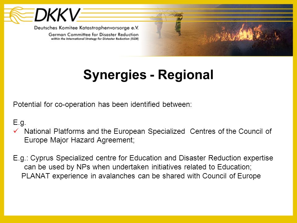 Synergies - Regional Potential for co-operation has been identified between: E.g.
