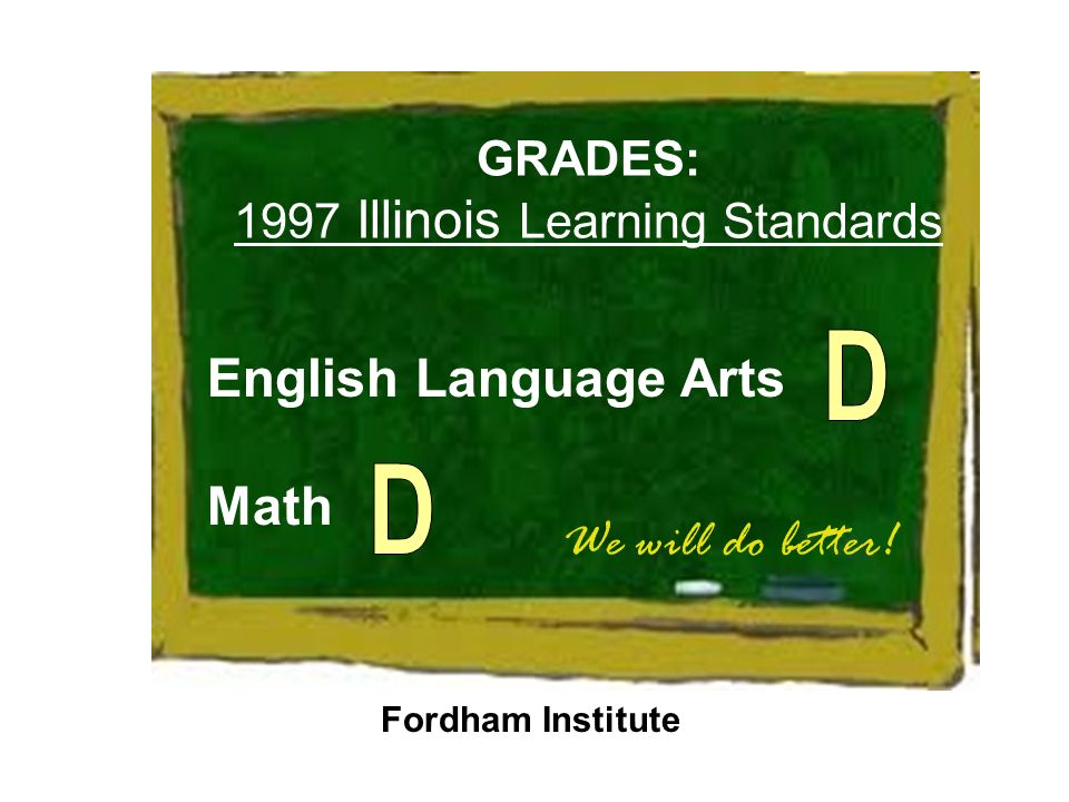 English Language Arts Math GRADES: 1997 Illinois Learning Standards Fordham Institute We will do better!