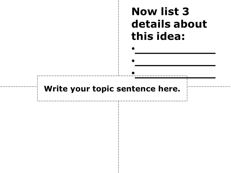 Write your topic sentence here. Now list 3 details about this idea: ___________