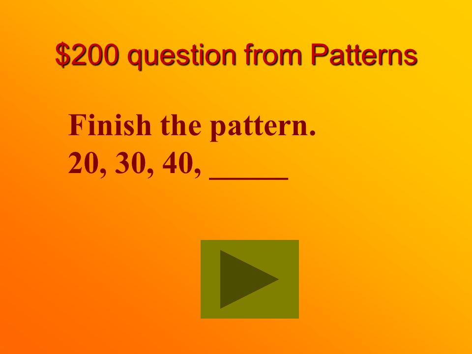 $100 answer from Patterns 8