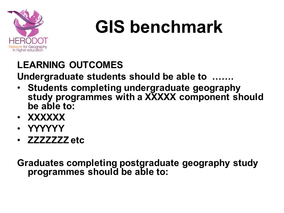 GIS benchmark LEARNING OUTCOMES Undergraduate students should be able to …….