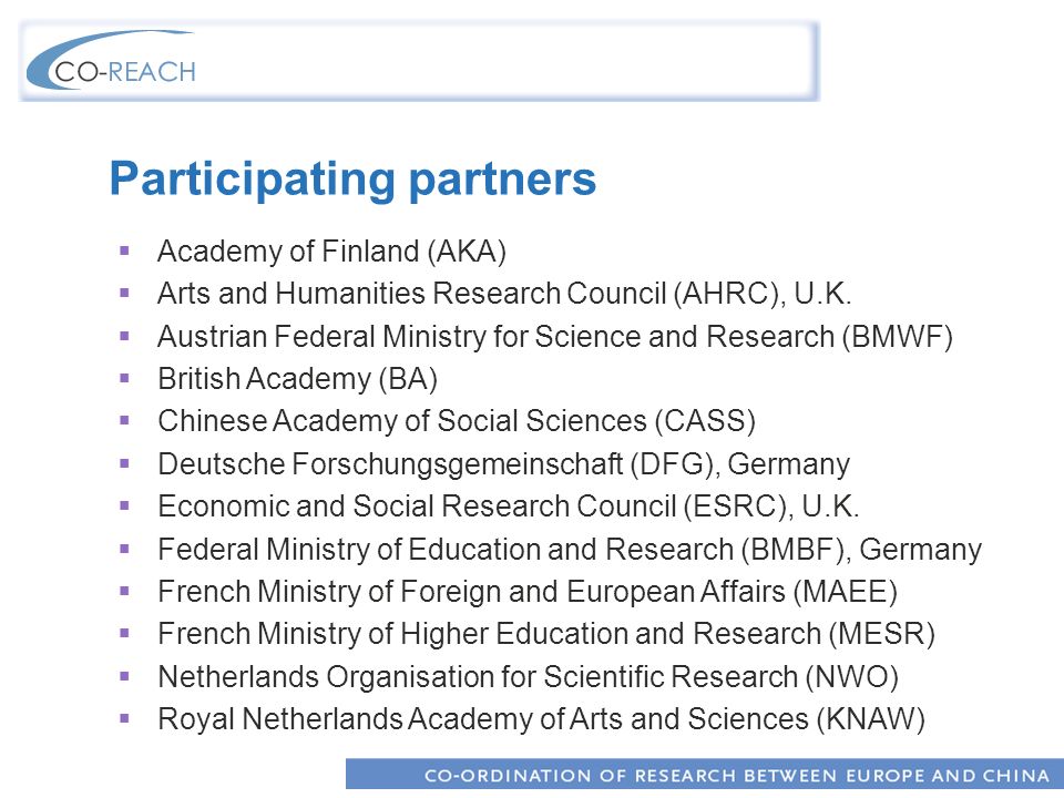 Participating partners Academy of Finland (AKA) Arts and Humanities Research Council (AHRC), U.K.