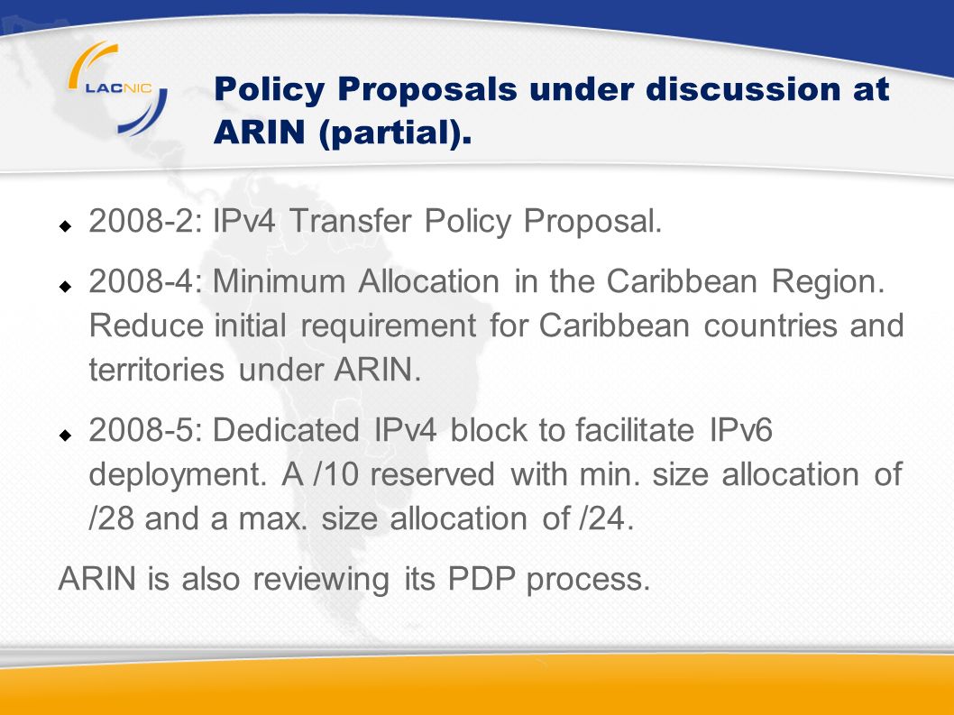 Policy Proposals under discussion at ARIN (partial).