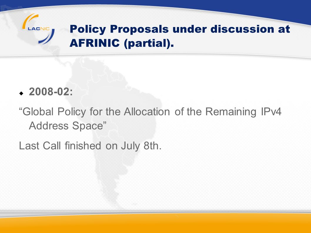 Policy Proposals under discussion at AFRINIC (partial).
