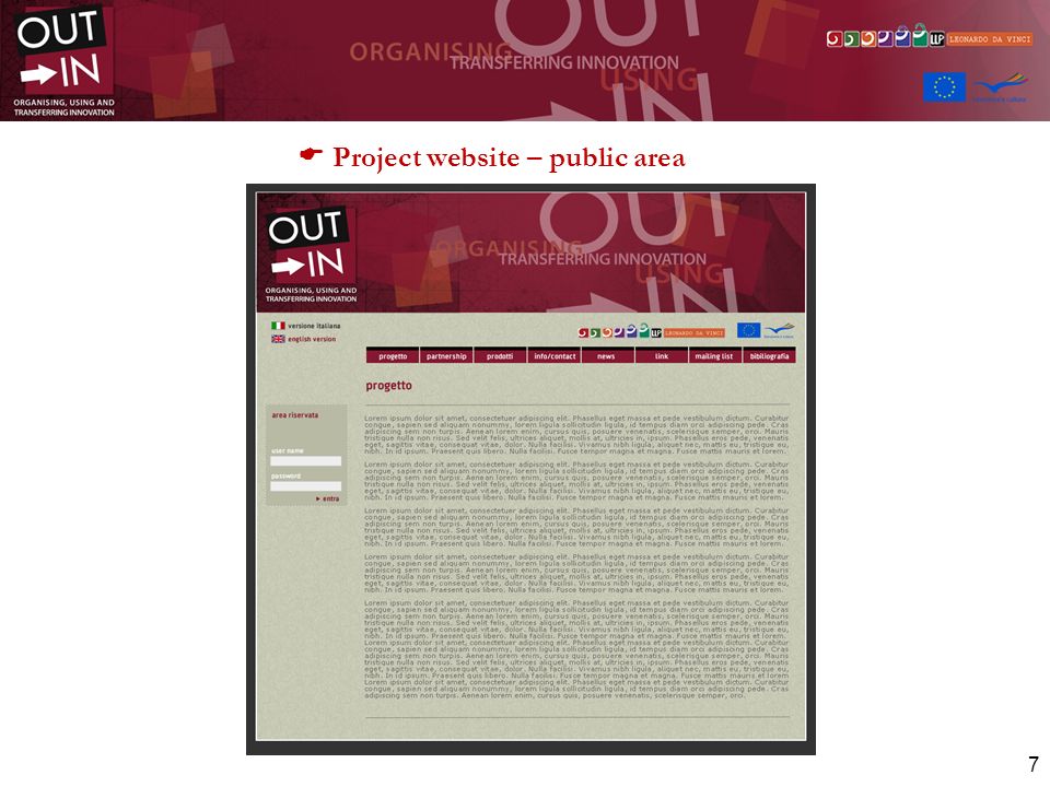 7 Project website – public area