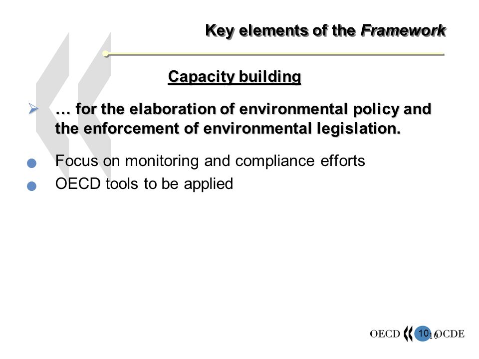 10 Key elements of the Framework Capacity building … for the elaboration of environmental policy and the enforcement of environmental legislation.