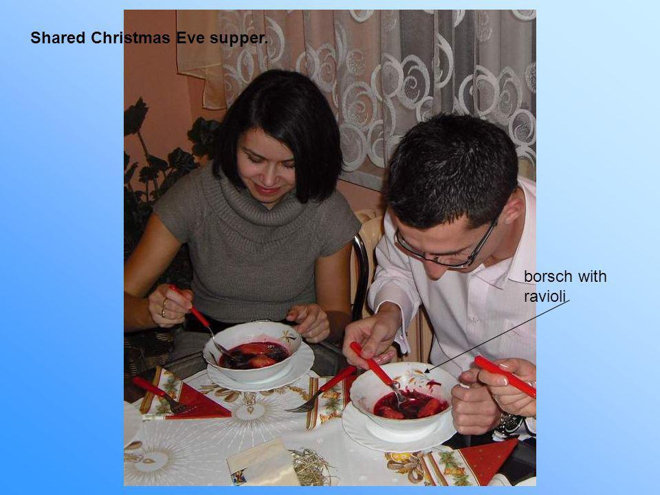 Shared Christmas Eve supper. borsch with ravioli