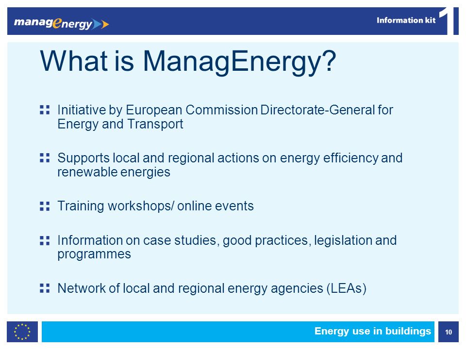 10 1 Energy use in buildings What is ManagEnergy.