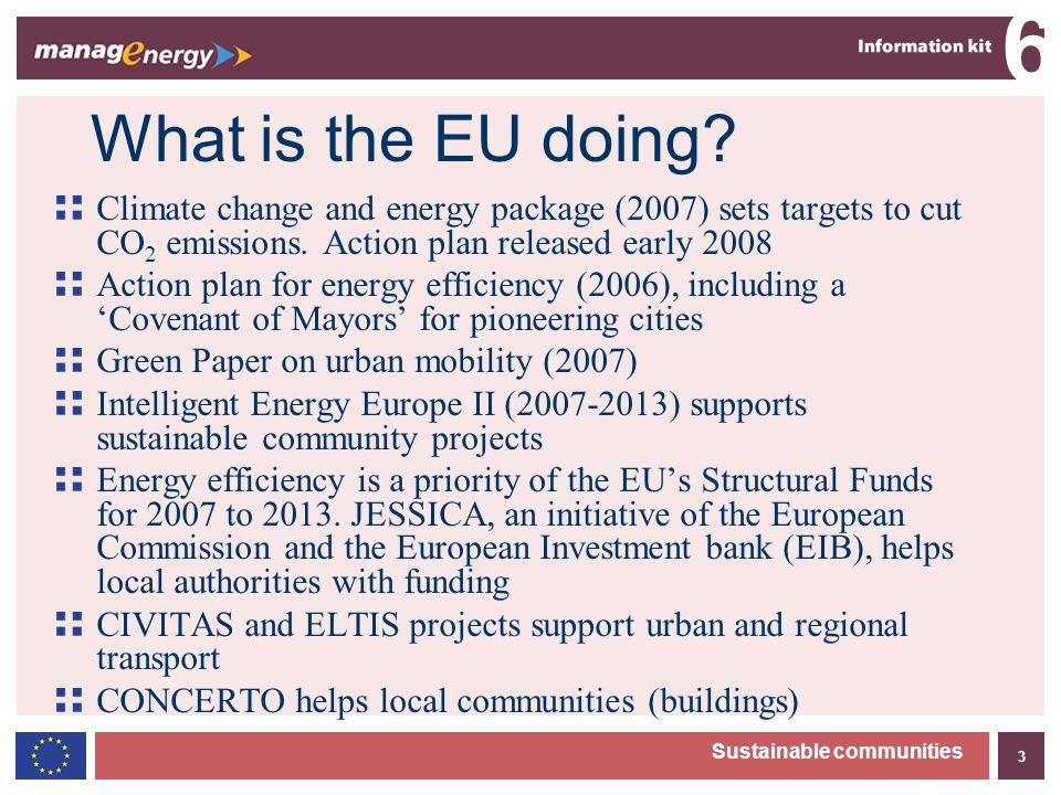 3 6 Sustainable communities What is the EU doing.