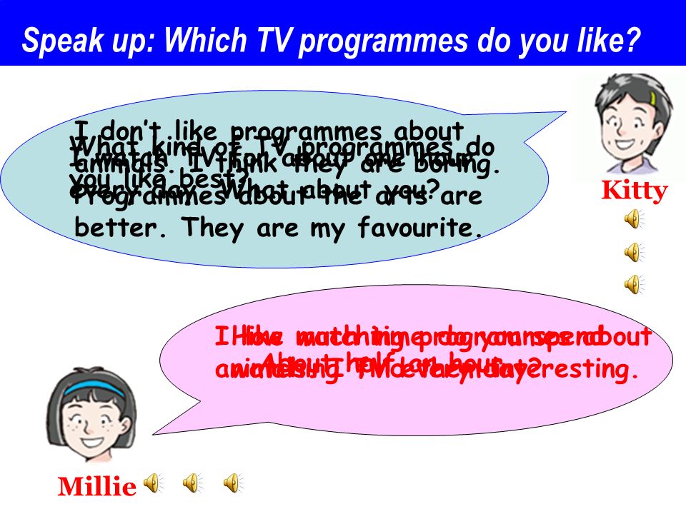 What kind of TV programmes do you like best. I like watching programmes about animals.