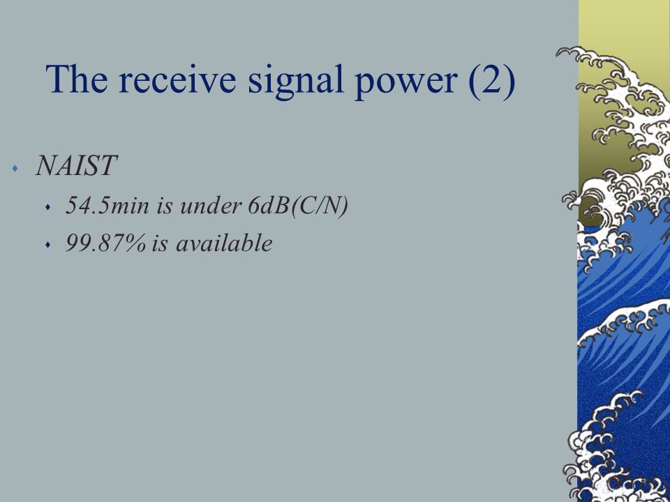 The receive signal power (2) s NAIST s 54.5min is under 6dB(C/N) s 99.87% is available