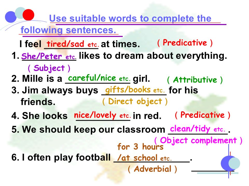 Use suitable words to complete the following sentences.