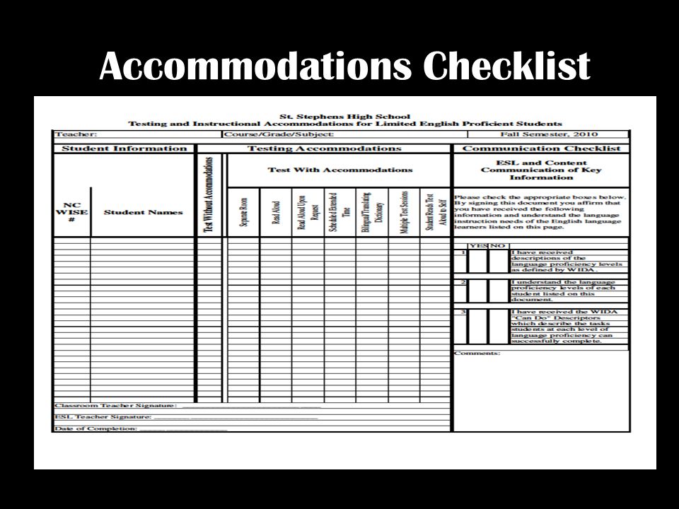 Accommodations Checklist