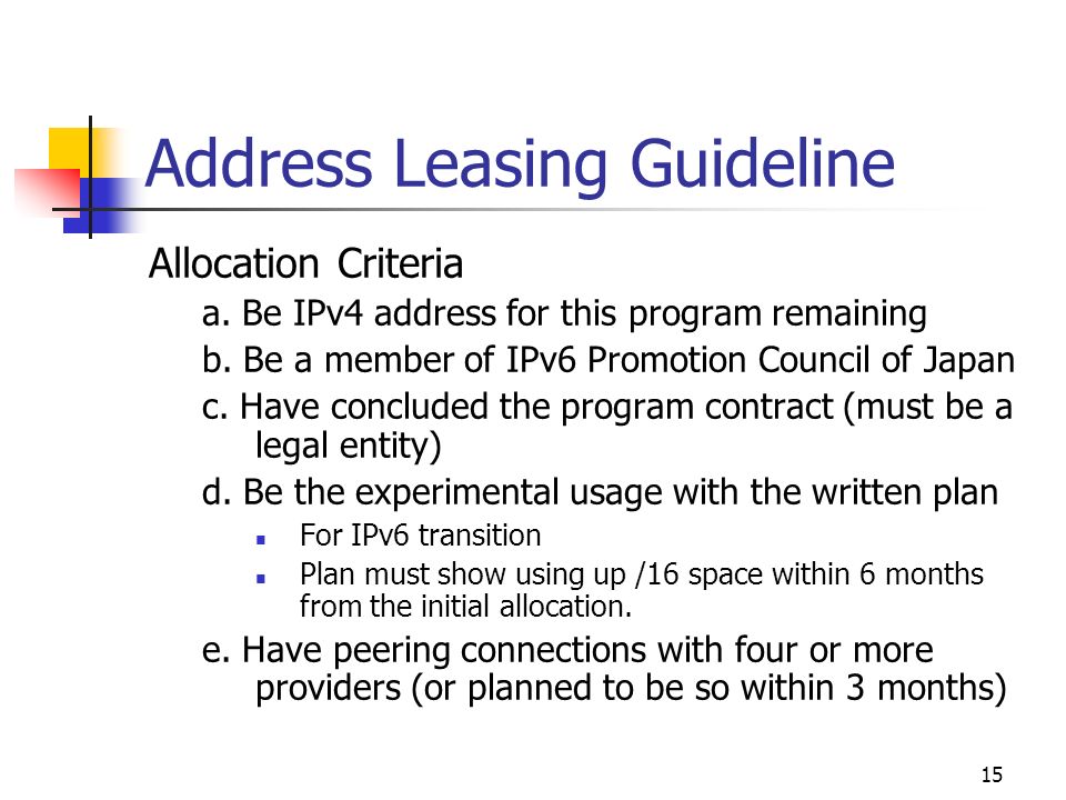 15 Address Leasing Guideline Allocation Criteria a.
