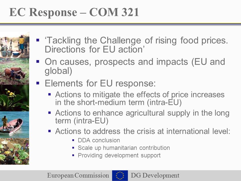 European Commission DG Development EC Response – COM 321 Tackling the Challenge of rising food prices.