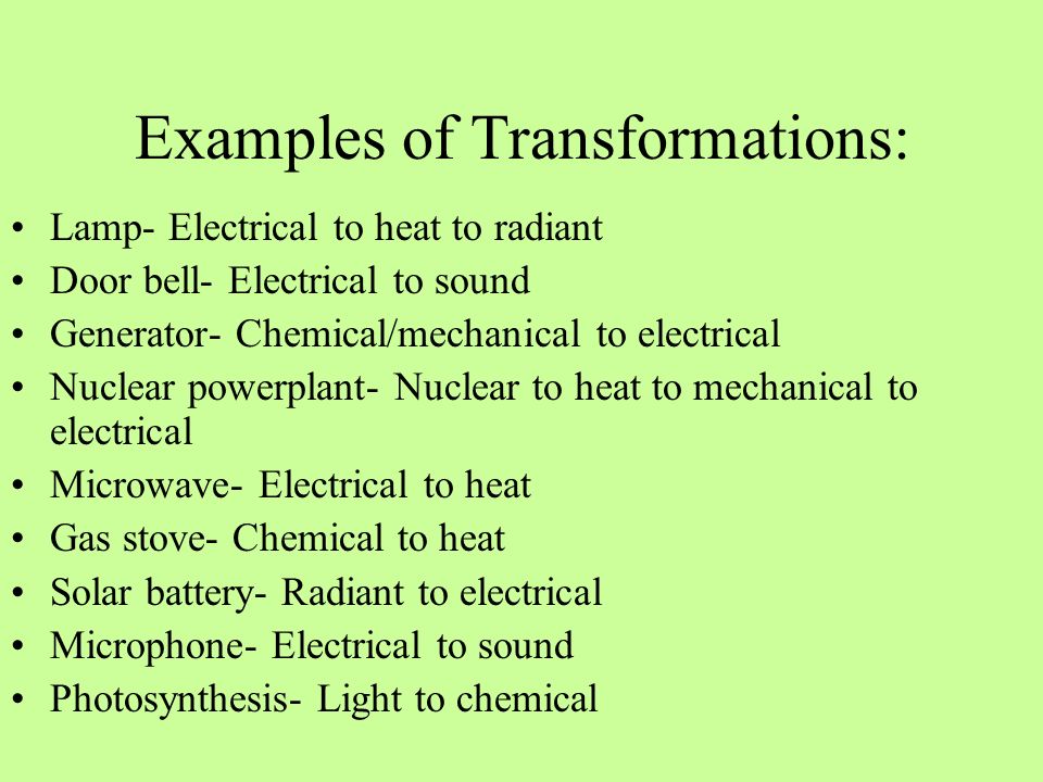examples of energy transformation