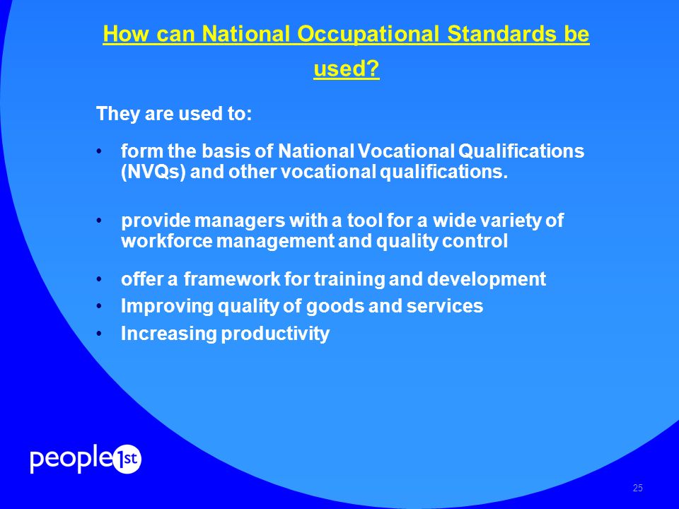25 How can National Occupational Standards be used.